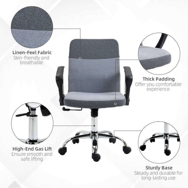 Office Chair gaming chair Linen Fabric Swivel Computer Desk Chair Home Study Adjustable Chair with Wheels, Grey