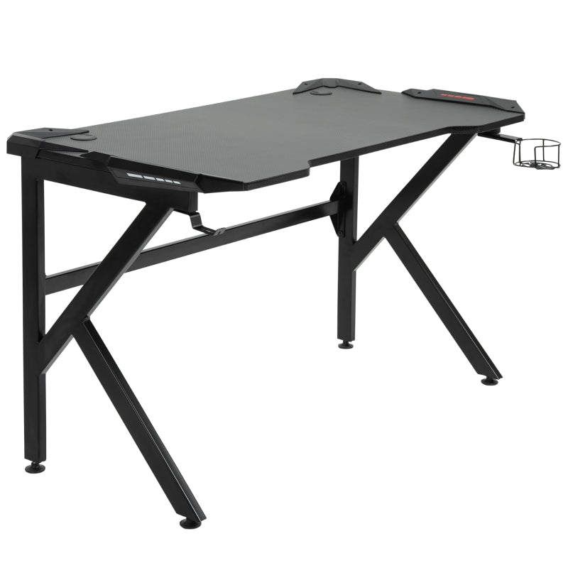 Gaming desk with Cup Holder Headphone Hook Feet Adjustable 120 x 66 x 75cm Black