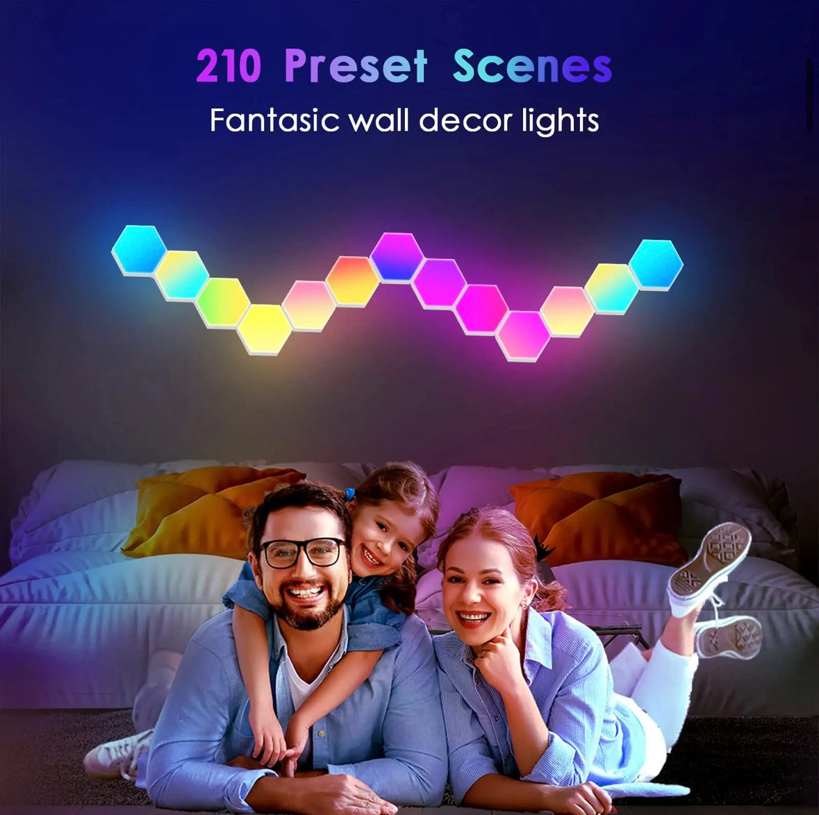 6 PCS LED RGB App controlled Hexagon Honeycomb Geometric Colourful Smart Wall Lights