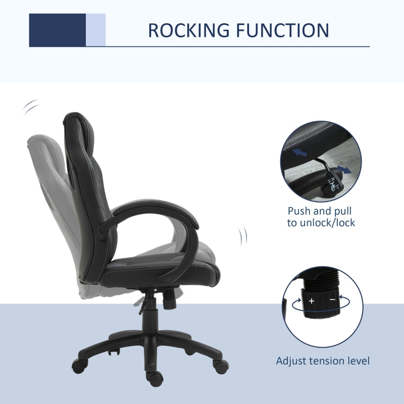 High-Back Office Chair Gaming Chair Faux Leather Swivel Computer Desk Chair for Home Office with Wheels Armrests Black/Grey