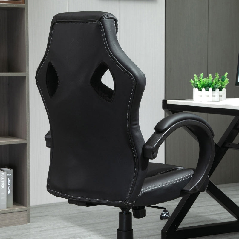 High-Back Office Chair Gaming Chair Faux Leather Swivel Computer Desk Chair for Home Office with Wheels Armrests Black