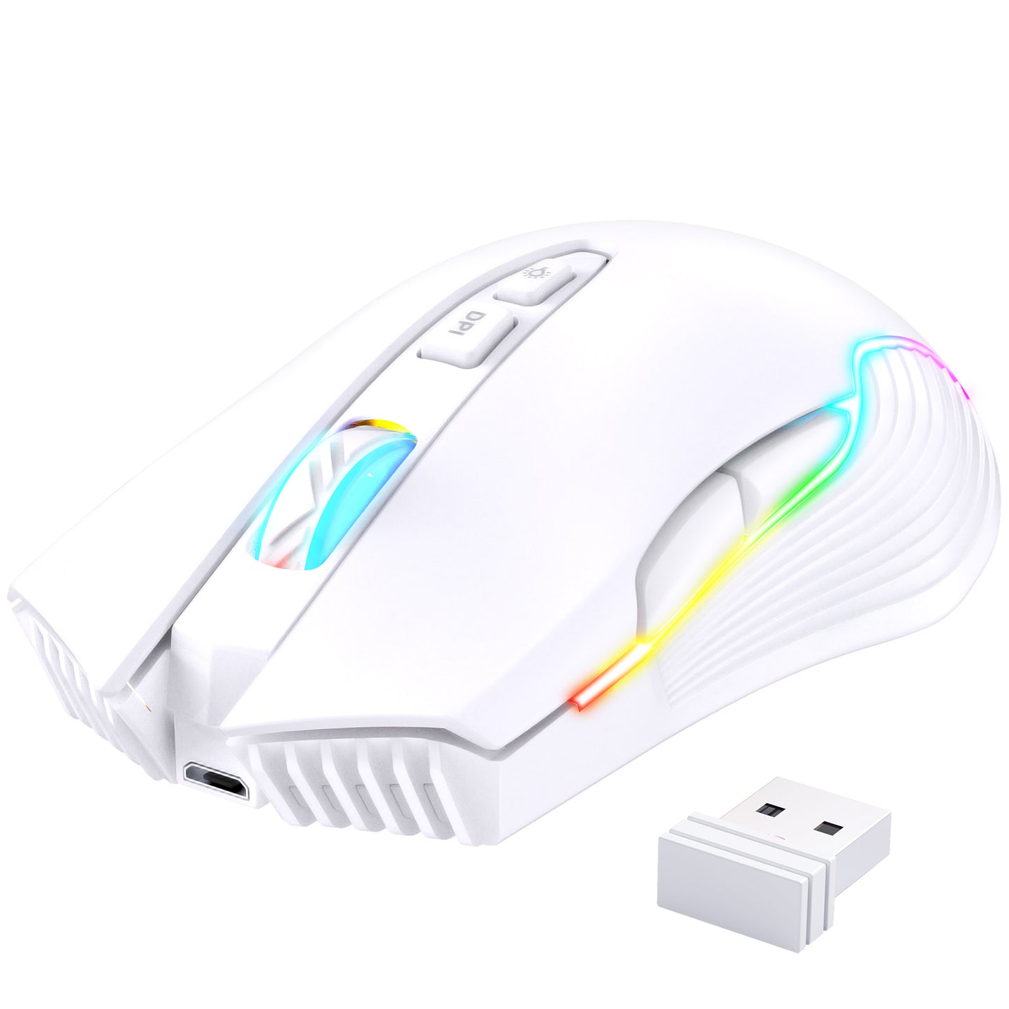 Wireless White Gaming Mouse Office Mouse Work Mouse 3600 adjustable DPI RGB LED Light
