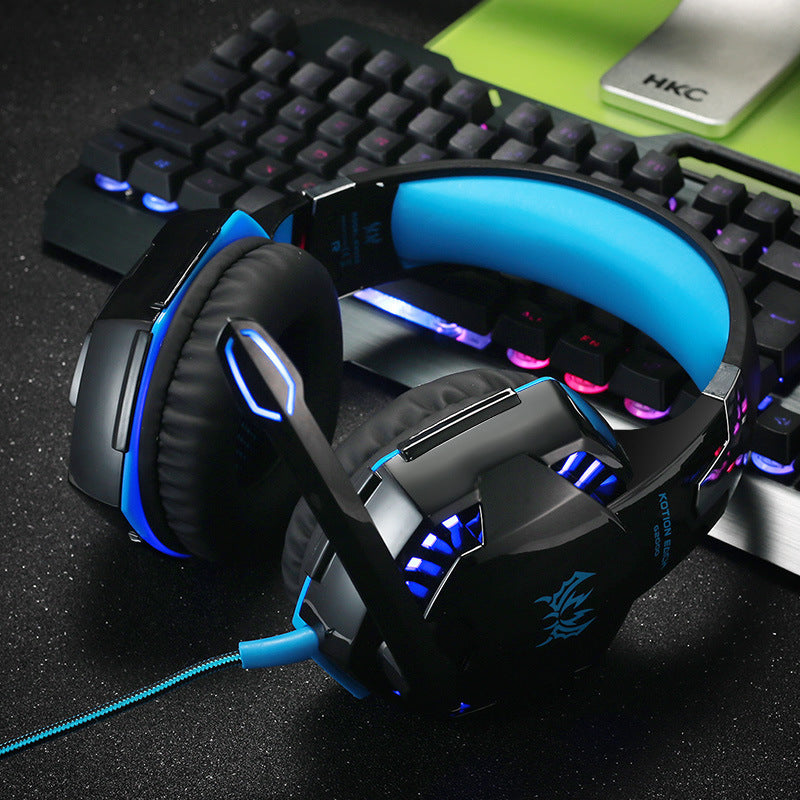 3.5mm LED Gaming Headset with MIC HiFi Headphones for Laptop Xbox - Black + Blue