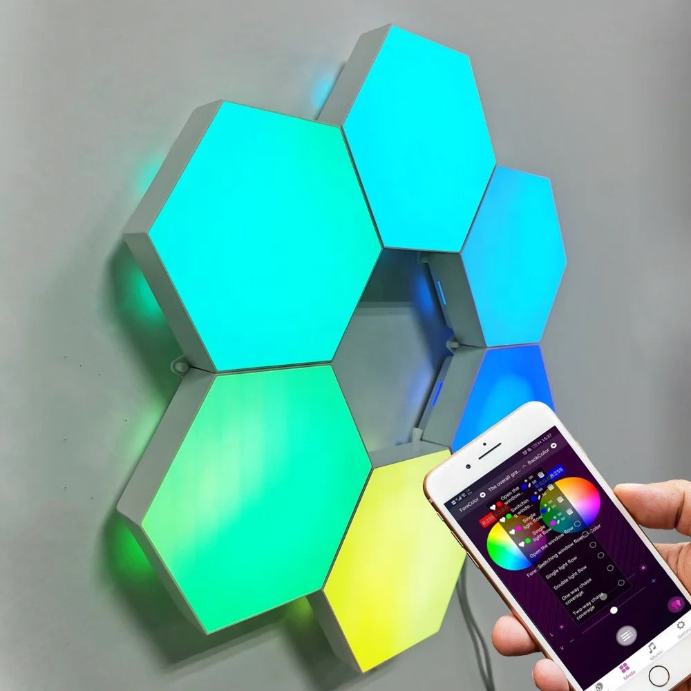 6 PCS LED RGB App controlled Hexagon Honeycomb Geometric Colourful Smart Wall Lights