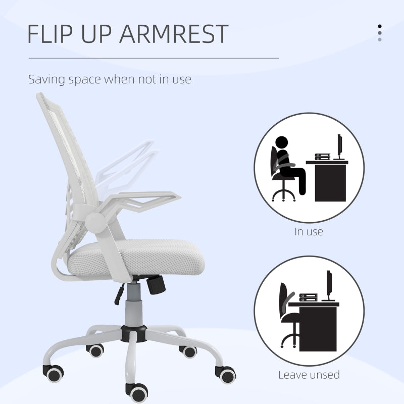 Mesh Office Chair, Gaming Chair, Computer Desk Chair with Flip-up Armrests, Lumbar Back Support and Swivel Wheels, White