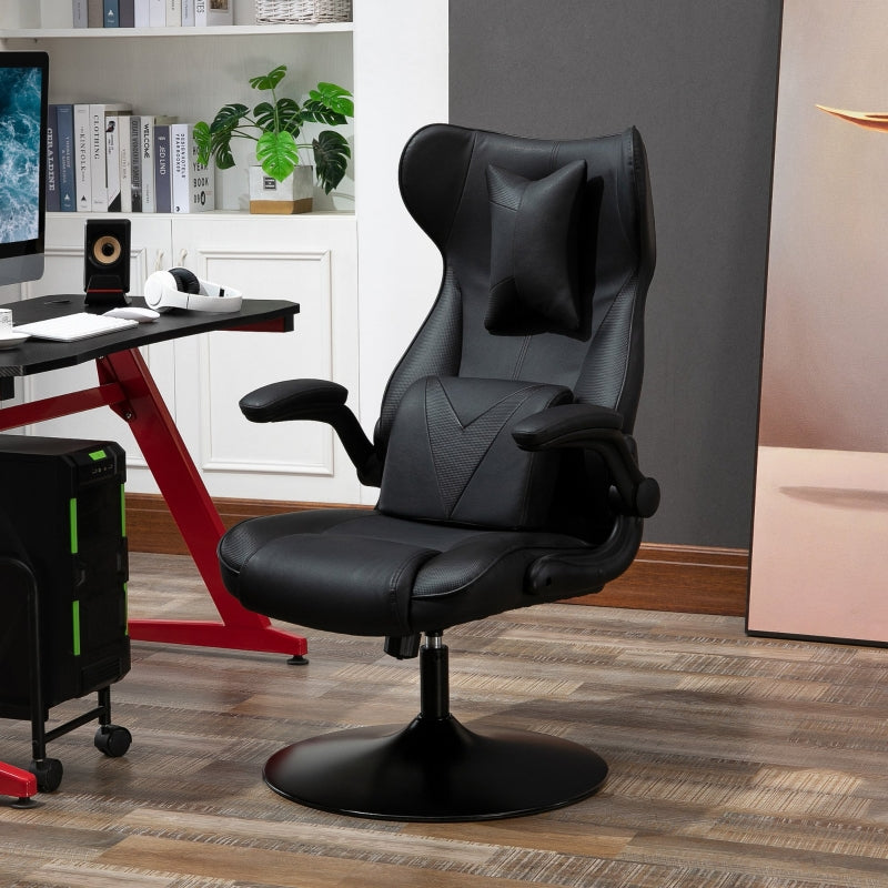 Video Gaming Chair with Lumbar Support, Racing Style Home Office Chair, Computer Chair with Swivel Base, Flip-up Armrest and Headrest, Black