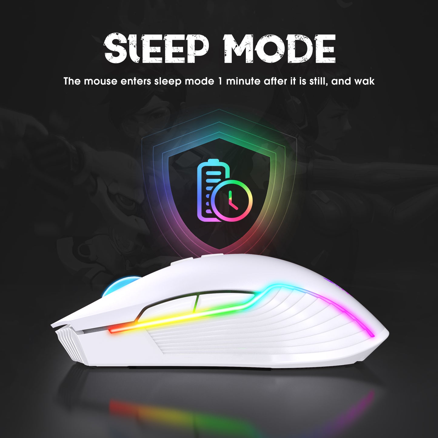 Wireless White Gaming Mouse Office Mouse Work Mouse 3600 adjustable DPI RGB LED Light