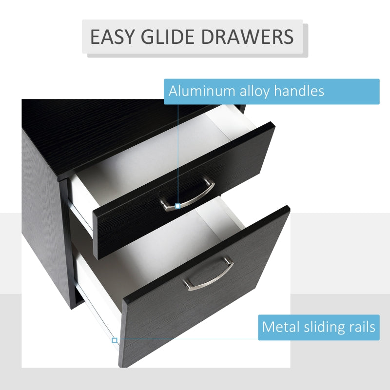 Modern Computer Desk with Drawers and Storage Shelves, Study Workstation, Writing Desk with Printer Stand for Home Office, Black
