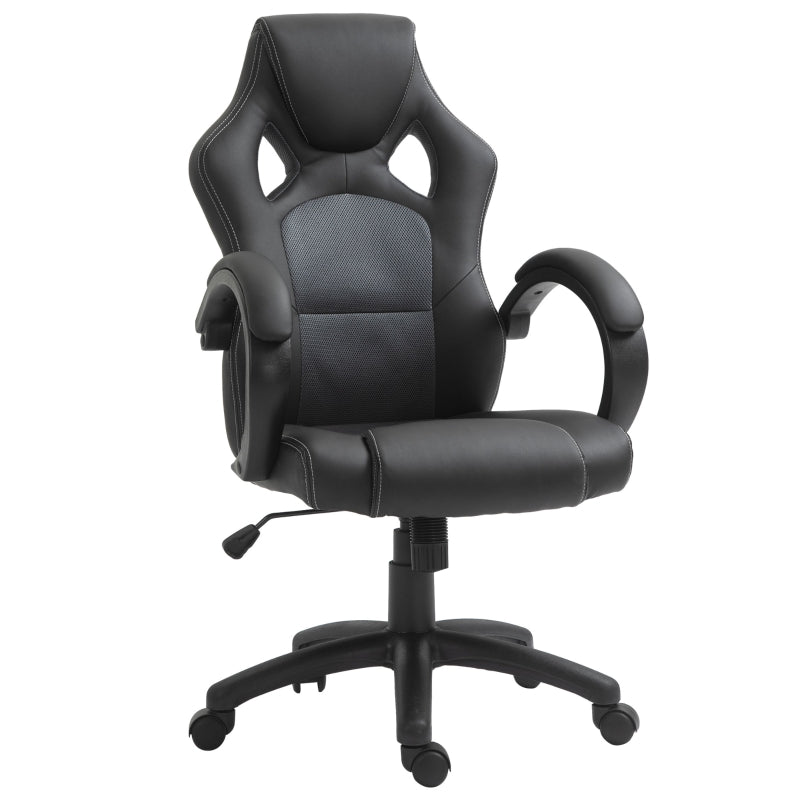 High-Back Office Chair Gaming Chair Faux Leather Swivel Computer Desk Chair for Home Office with Wheels Armrests Black/Grey