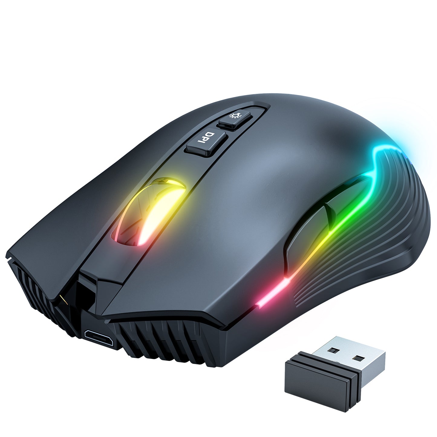 Wireless Black Gaming Mouse Office Mouse Work Mouse 3600 adjustable DPI RGB LED Light