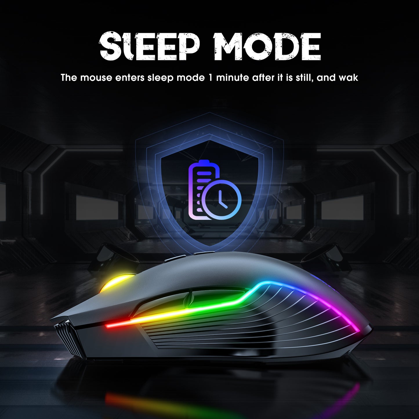Wireless Black Gaming Mouse Office Mouse Work Mouse 3600 adjustable DPI RGB LED Light