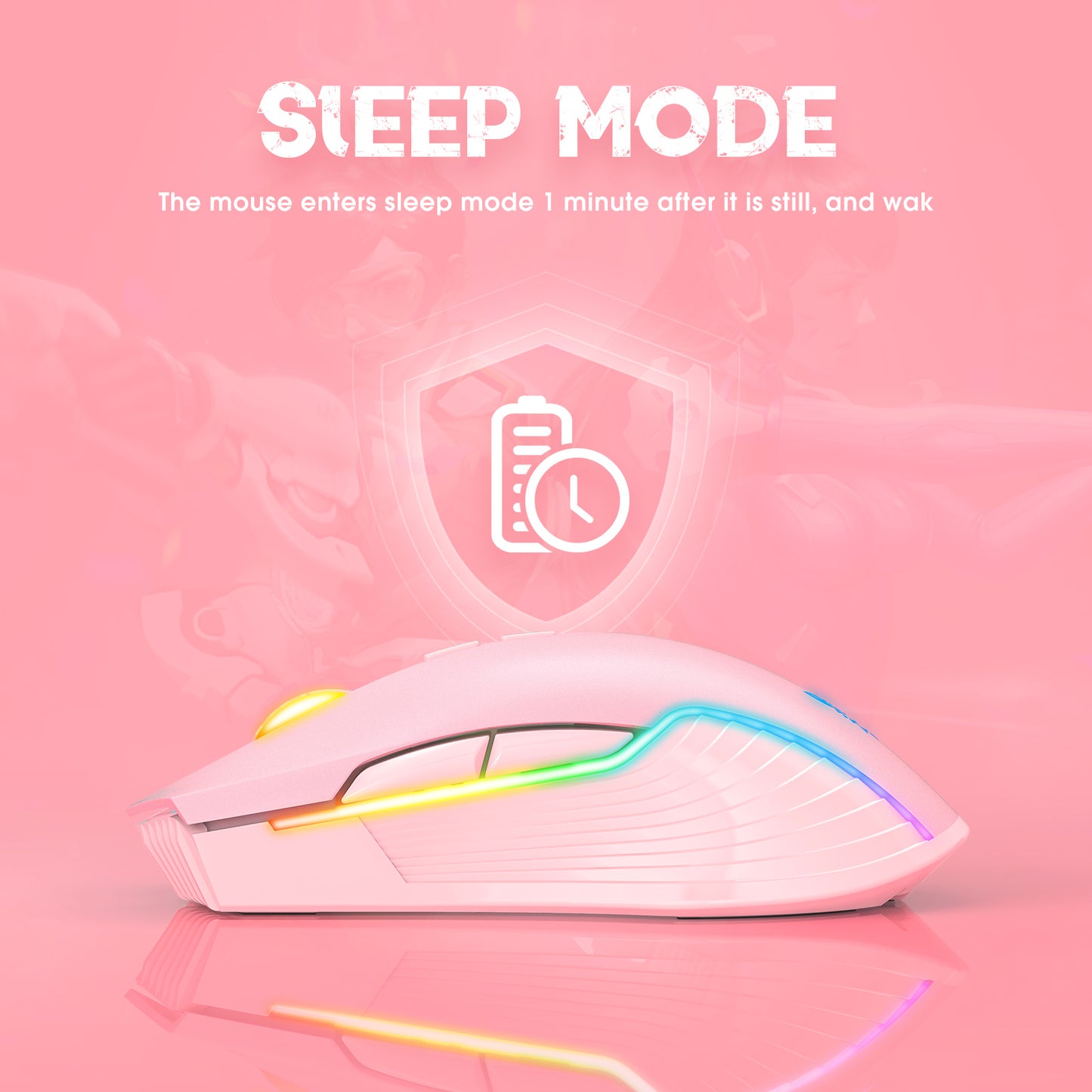 Wireless Pink Gaming Mouse Office Mouse Work Mouse 3600 adjustable DPI RGB LED Light