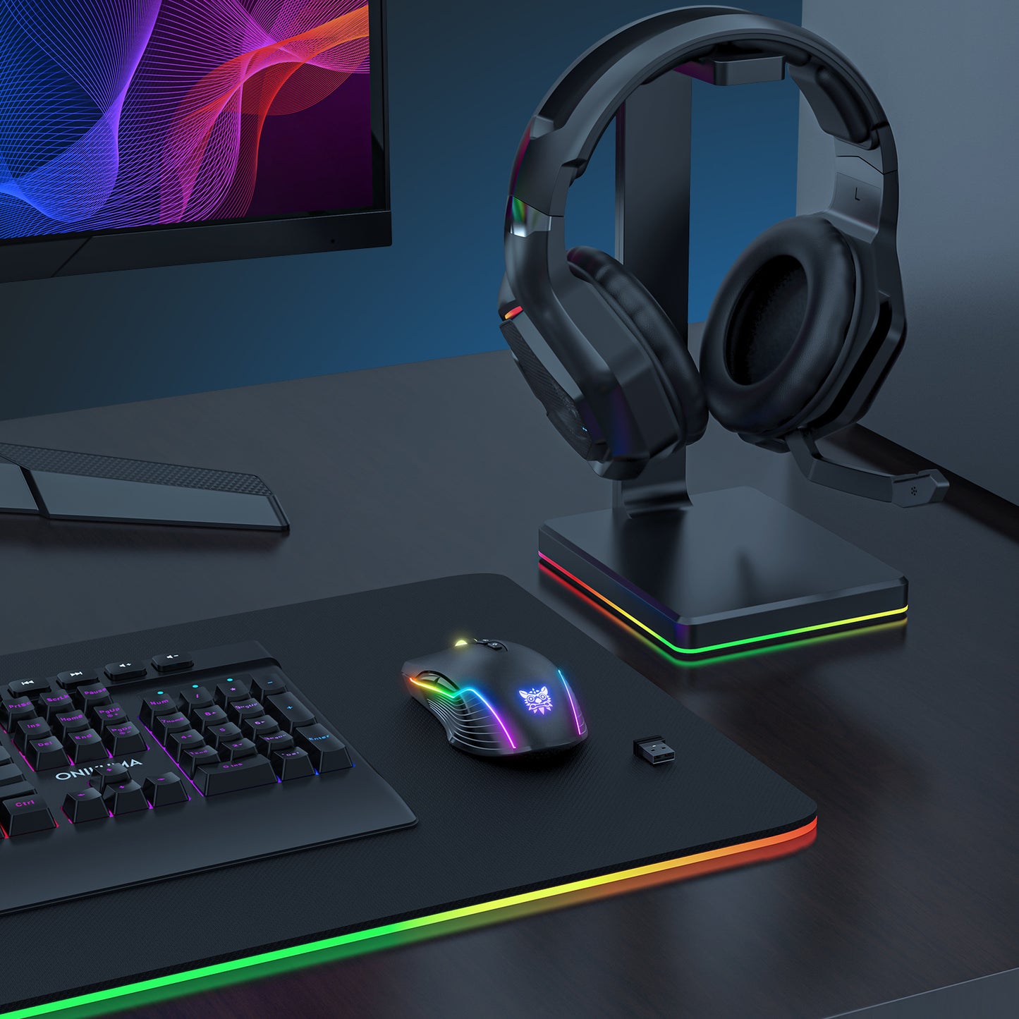 Wireless Black Gaming Mouse Office Mouse Work Mouse 3600 adjustable DPI RGB LED Light