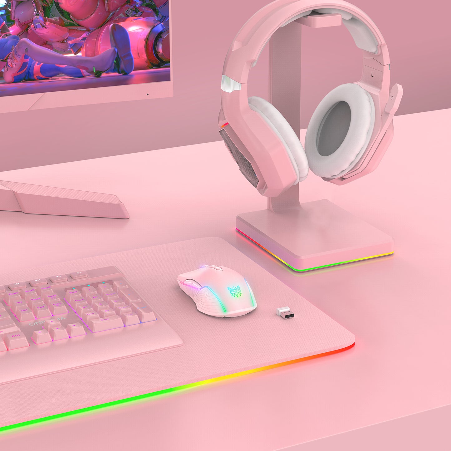 Wireless Pink Gaming Mouse Office Mouse Work Mouse 3600 adjustable DPI RGB LED Light