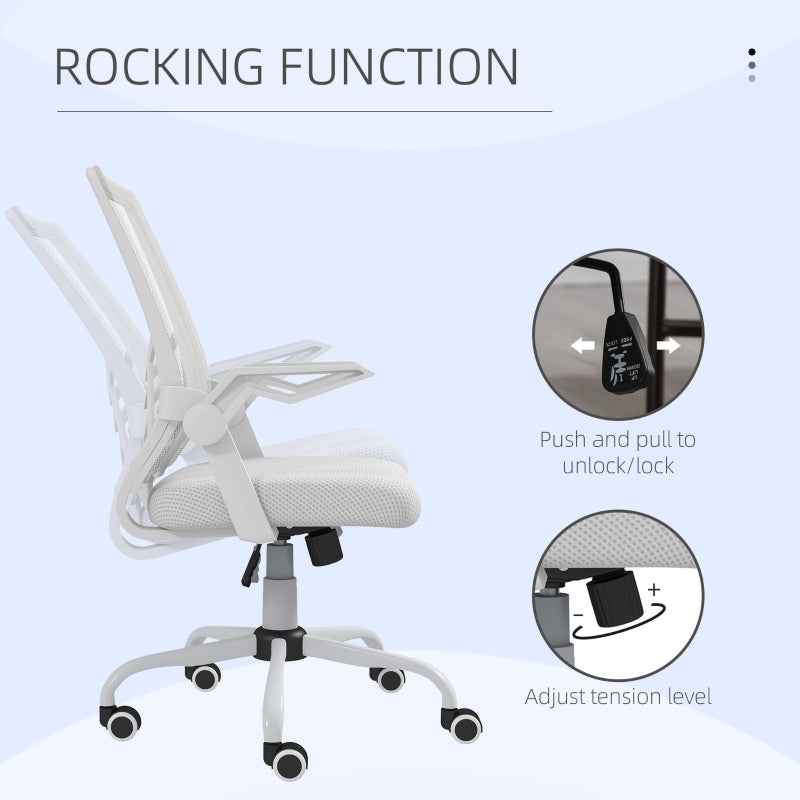Mesh Office Chair, Gaming Chair, Computer Desk Chair with Flip-up Armrests, Lumbar Back Support and Swivel Wheels, White