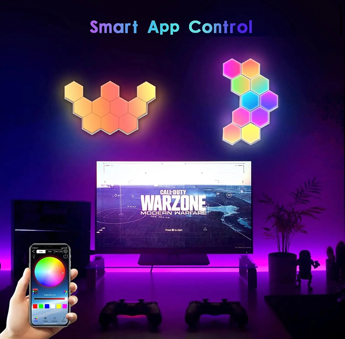 6 PCS LED RGB App controlled Hexagon Honeycomb Geometric Colourful Smart Wall Lights