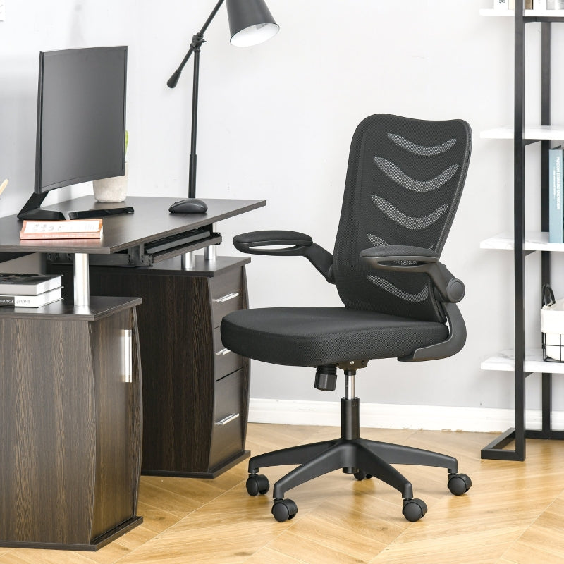 Mesh Office Gaming Chair for Home Swivel Task Desk Chair with Lumbar Back Support, Flip-Up Arm, Adjustable Height, Black