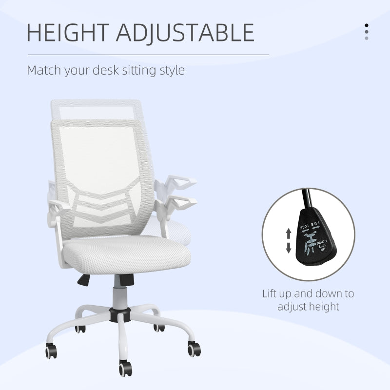 Mesh Office Chair, Gaming Chair, Computer Desk Chair with Flip-up Armrests, Lumbar Back Support and Swivel Wheels, White