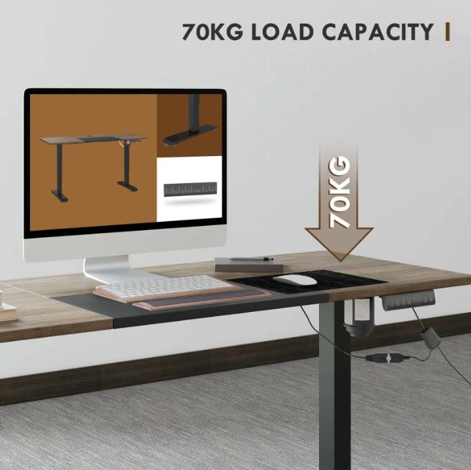 Electric Standing Desk, 140 x 70cm Height Adjustable Sit to Stand Desk with 4 Automatic Memory Preset Tabletop, Stand Up Desk for Home Office, (Black Frame + Teak Desktop)