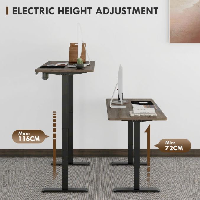 Electric Standing Desk, 140 x 70cm Height Adjustable Sit to Stand Desk with 4 Automatic Memory Preset Tabletop, Stand Up Desk for Home Office, (Black Frame + Teak Desktop)