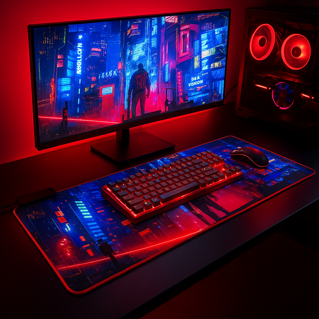 Cyberpunk Night City Dystopian LED Mouse Mat Mouse Pad 7 led lights smooth surface
