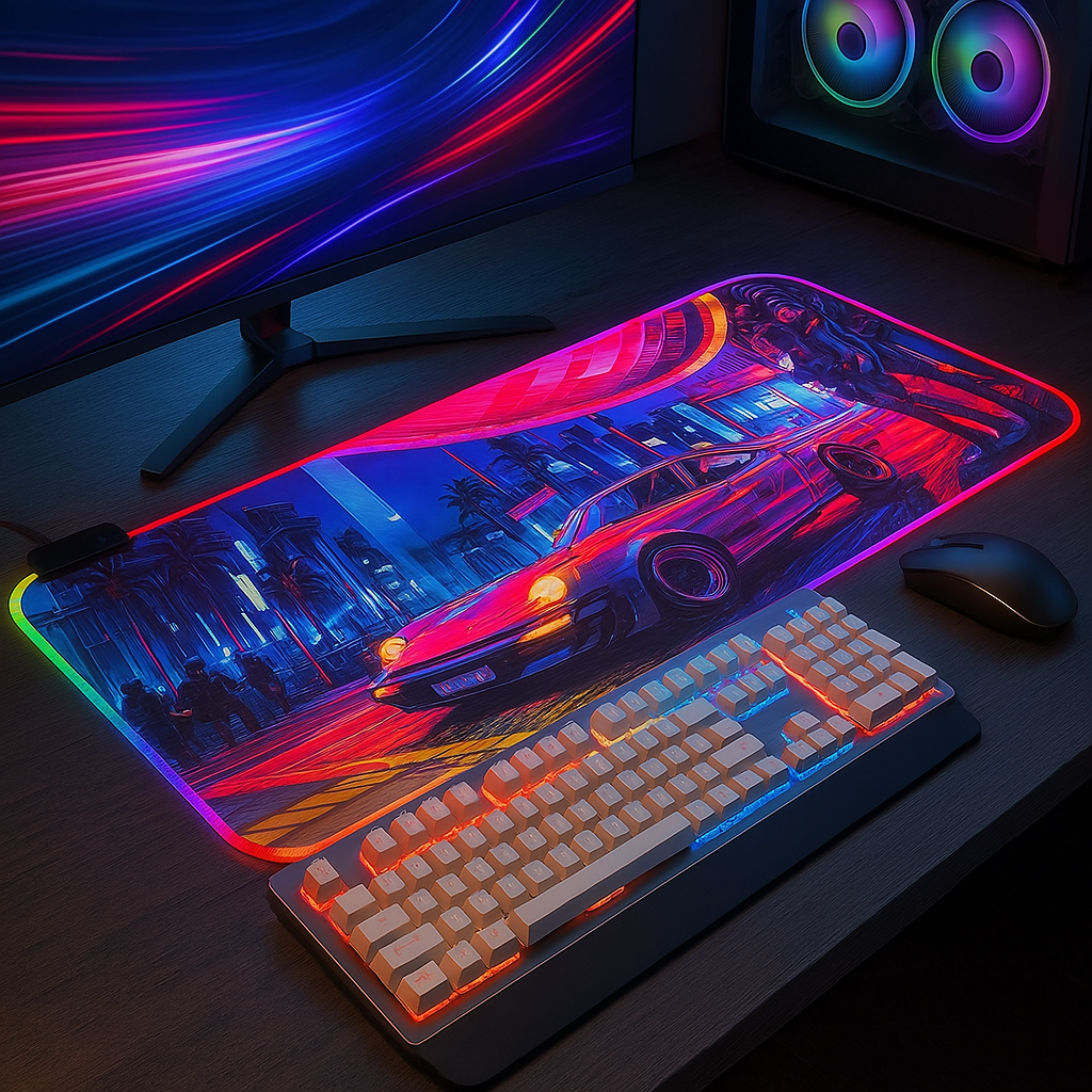Cyberpunk Night City Dystopian DS3 LED Mouse Mat Mouse Pad 7 led lights smooth surface