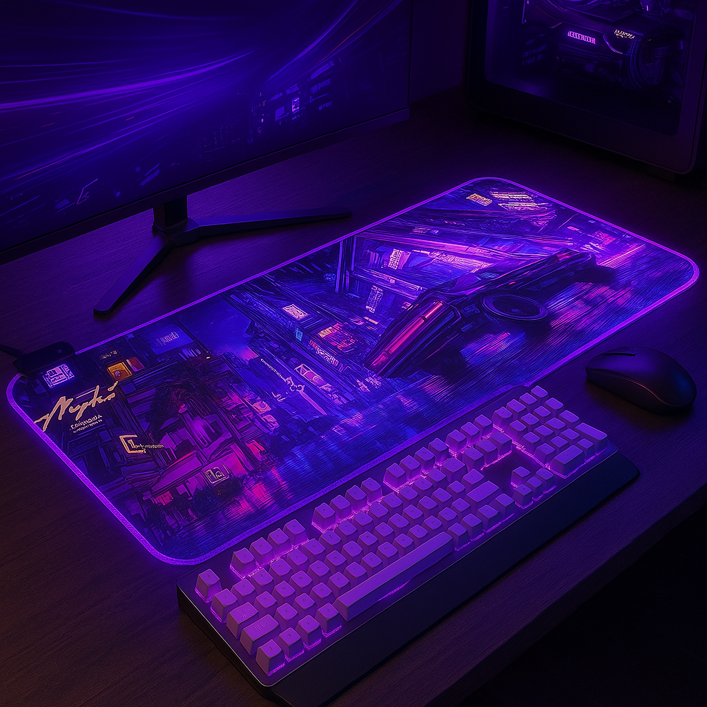 Cyberpunk Night City Dystopian DS5 LED Mouse Mat Mouse Pad 7 led lights smooth surface