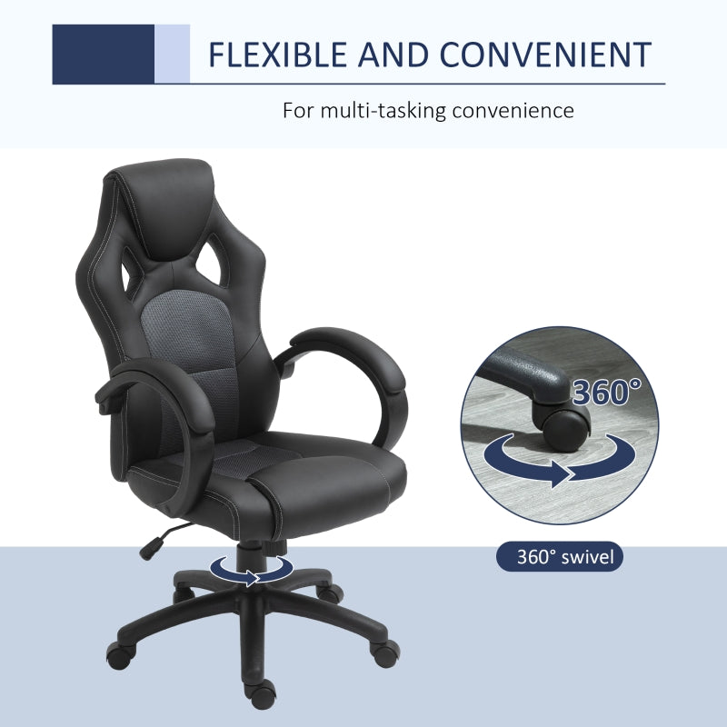 High-Back Office Chair Gaming Chair Faux Leather Swivel Computer Desk Chair for Home Office with Wheels Armrests Black/Grey