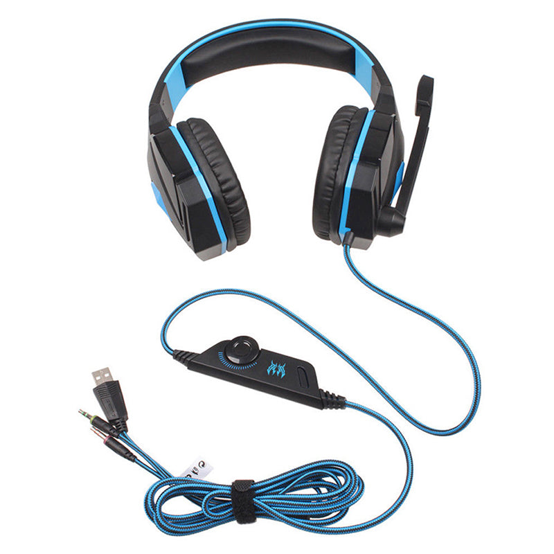 Pro LED Gaming Headset Stereo 3.5mm Wired Headphone - Black+Blue