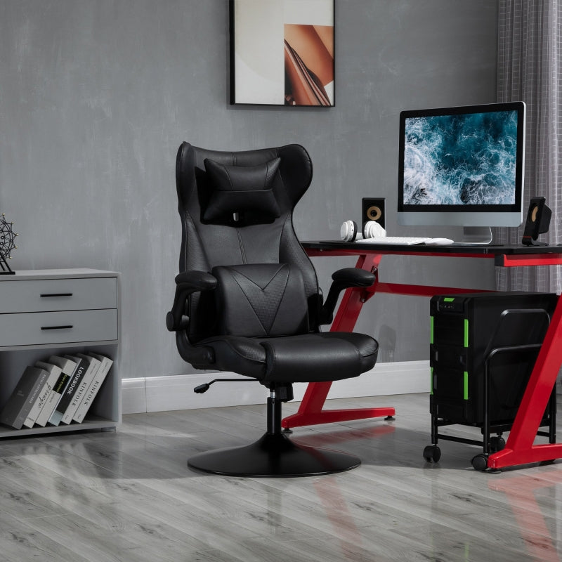 Video Gaming Chair with Lumbar Support, Racing Style Home Office Chair, Computer Chair with Swivel Base, Flip-up Armrest and Headrest, Black