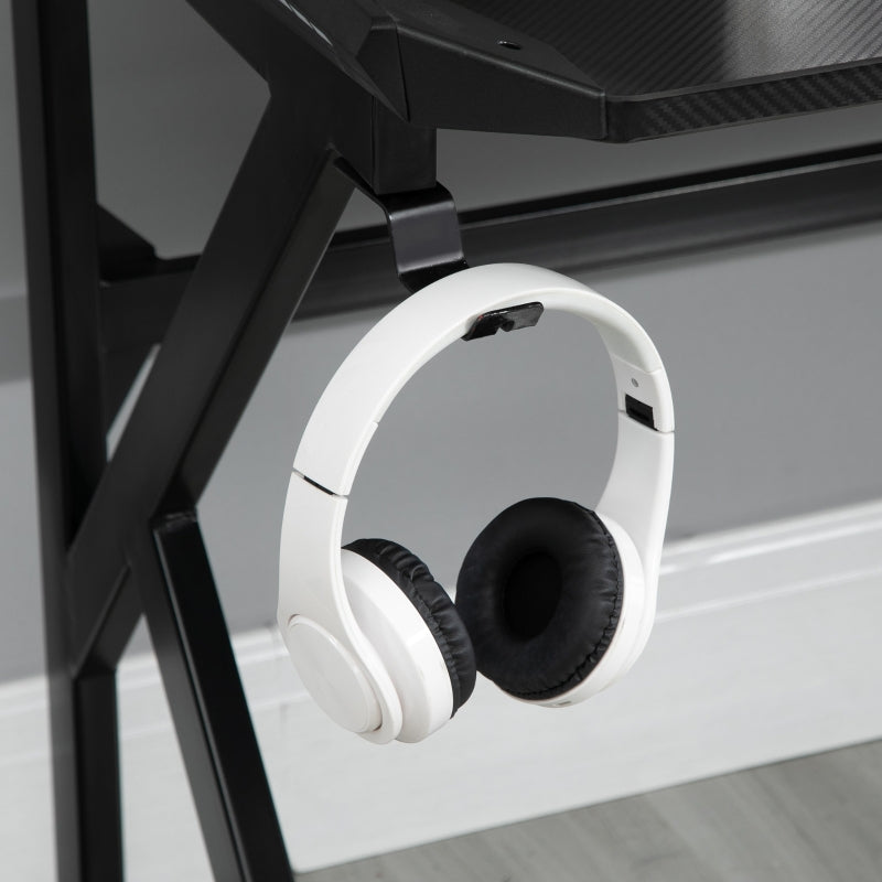 Gaming desk with Cup Holder Headphone Hook Feet Adjustable 120 x 66 x 75cm Black