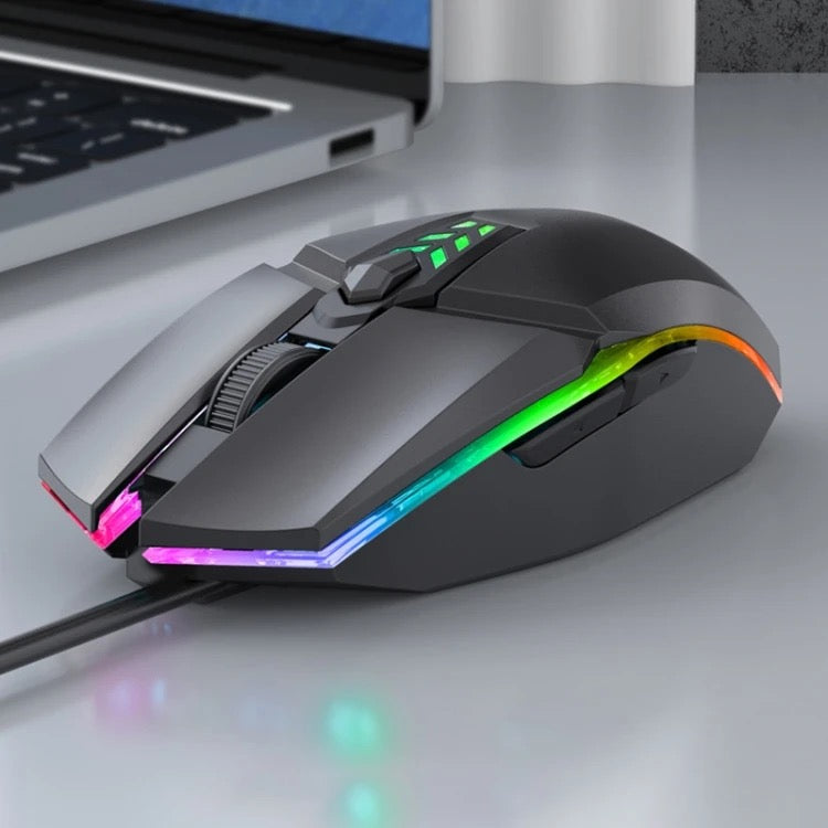 1600dpi RGB Lighting Gaming Wired Mouse with Silent Buttons - Black