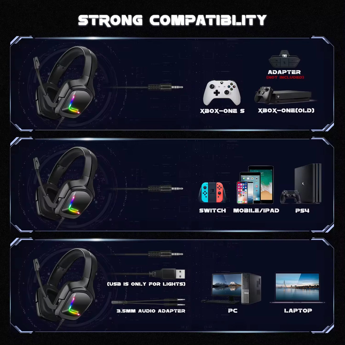 New Styles Camo/black Gaming Headset Headphones Over ear on ear headset with Microphone for PC Xbox One PS4
