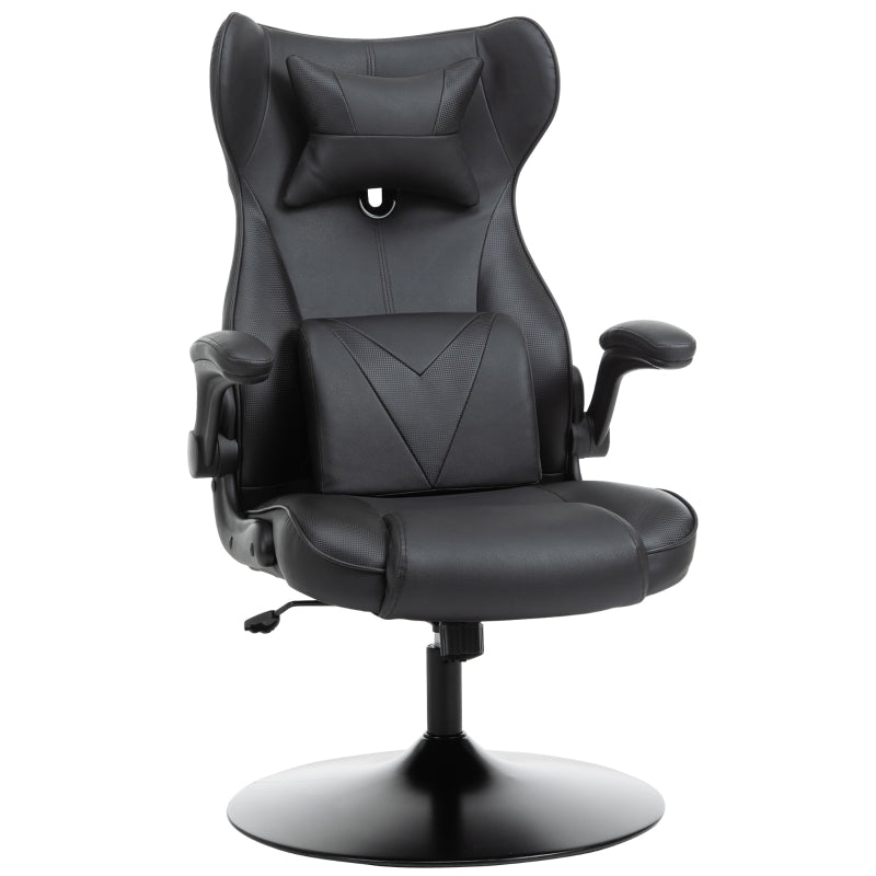 Video Gaming Chair with Lumbar Support, Racing Style Home Office Chair, Computer Chair with Swivel Base, Flip-up Armrest and Headrest, Black