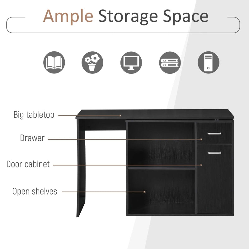 L-Shaped Desk Computer Corner Desk, Adjustable Dining Table with Storage Shelf and Drawer, Workstation for Home Office, Black