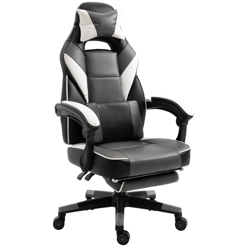 Gaming Chair Ergonomic Recliner w/ Thick Padding Footrest Headrest Lumbar Pillow 5 Wheels Racing Swivel Height Adjustable Home Office Chair Grey