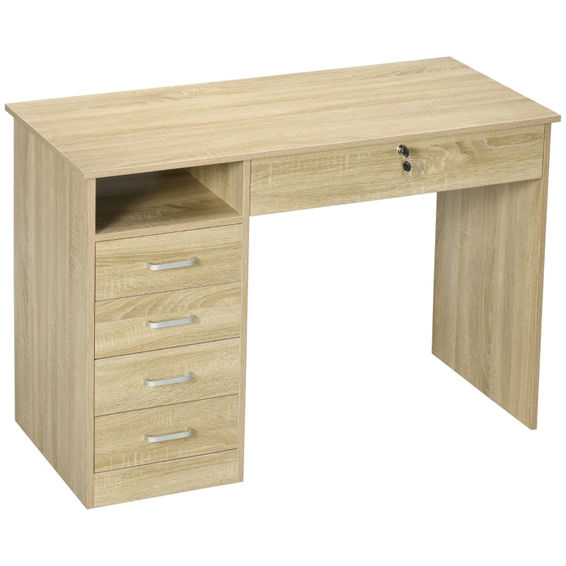 Computer Desk, Home Office Desk with Lockable Drawer, Storage Shelf for Study Bedroom, 110 x 50 x 76 cm, Oak