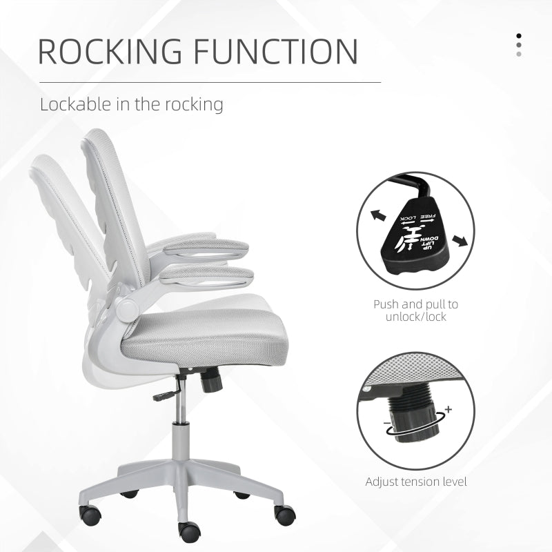 Mesh Office Gaming Chair for Home Swivel Task Desk Chair with Lumbar Back Support, Flip-Up Arm, Adjustable Height, White/Grey