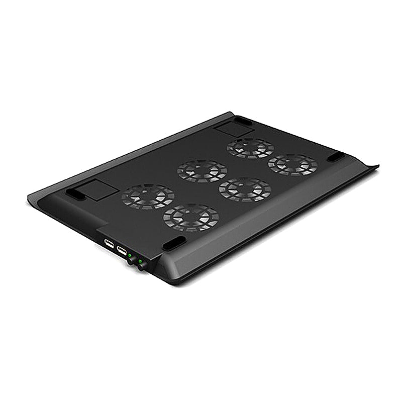 6 Fans Notebook Laptop Cooler USB Cooling Pad Cooler Mat for Laptops Sized 10-17 inches in Sleek Black.