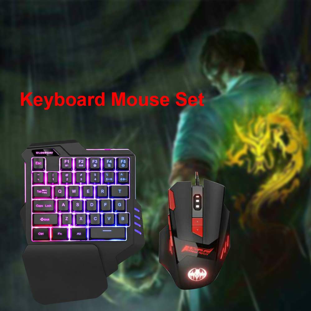 Gaming Keyboard + Mouse Set Anti-slip Wheel USB Wired Single Handedly Keyboard for PS4 Xbox One PC 360 Gaming