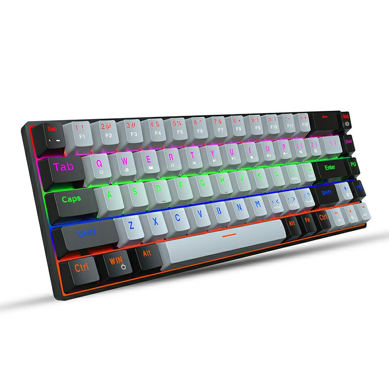 V800 68 Keys Keycap RGB Lighting Effect Metal Panel Mechanical Keyboard Grey