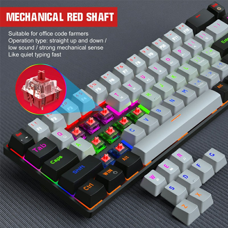 V800 68 Keys Keycap RGB Lighting Effect Metal Panel Mechanical Keyboard Grey