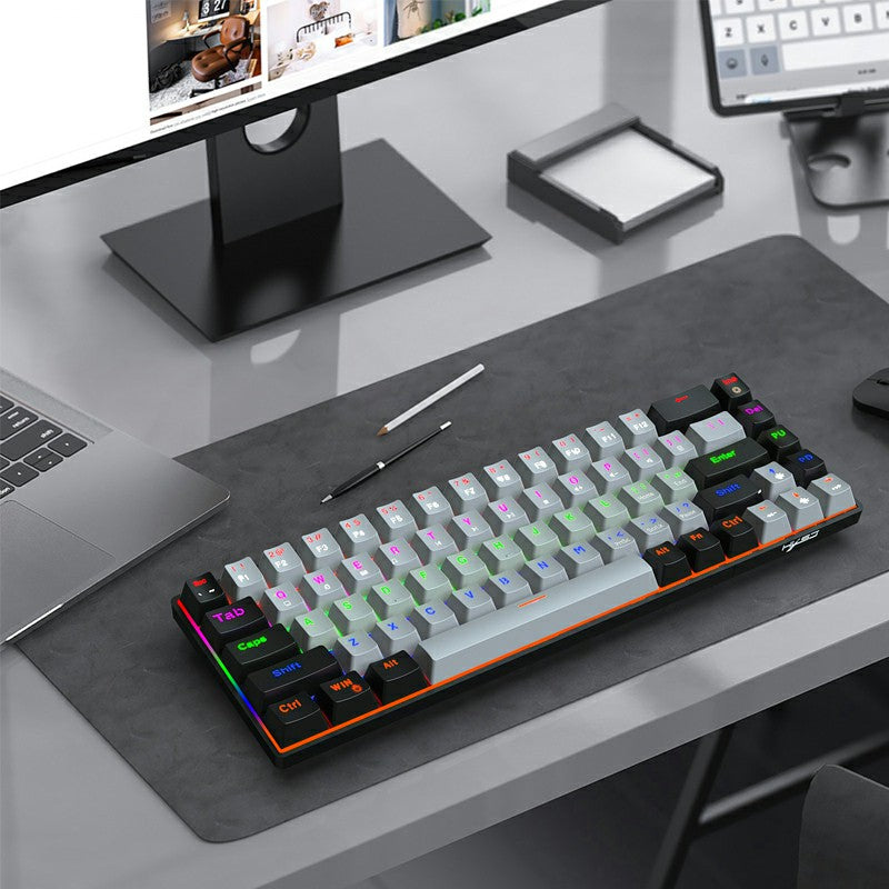 V800 68 Keys Keycap RGB Lighting Effect Metal Panel Mechanical Keyboard Grey
