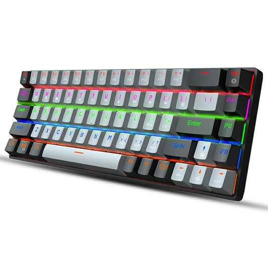 V800 68 Keys Keycap RGB Lighting Effect Metal Panel Mechanical Keyboard Grey