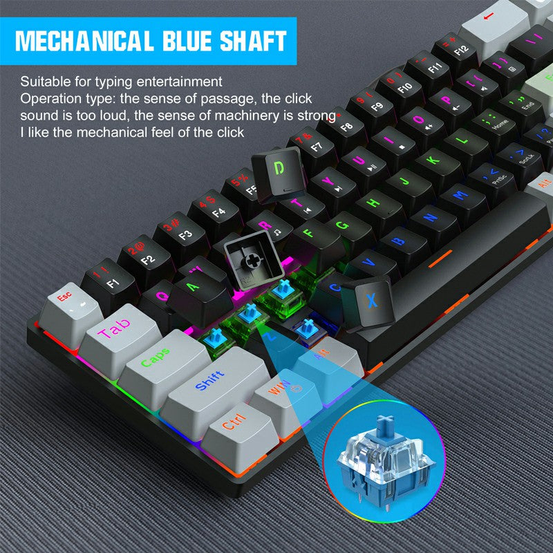 V800 68 Keys Keycap RGB Lighting Effect Metal Panel Blue-Switch Mechanical Keyboard