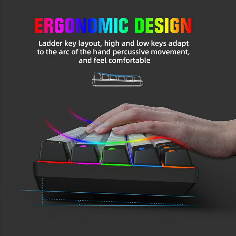 V800 68 Keys Keycap RGB Lighting Effect Metal Panel Blue-Switch Mechanical Keyboard