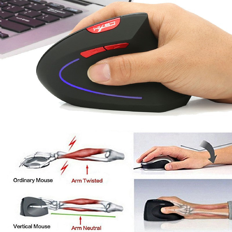 2.4GHz Wireless 4-Keys 2400 DPI Adjustable Ergonomics Optical Vertical Mouse in Striking Black / Red