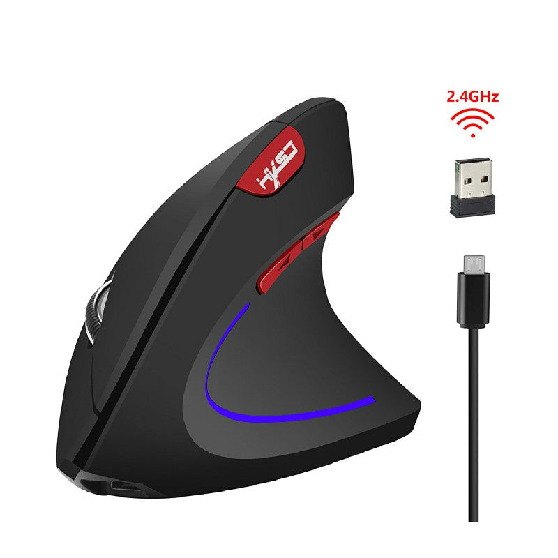 2.4GHz Wireless 4-Keys 2400 DPI Adjustable Ergonomics Optical Vertical Mouse in Striking Black / Red