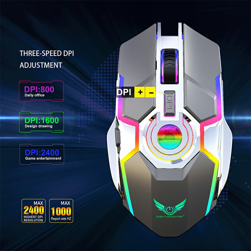 T30 2.4GHz Wireless 4-Keys 1600 DPI Adjustable Ergonomics Optical Vertical Mouse RGB Glowing Mouse