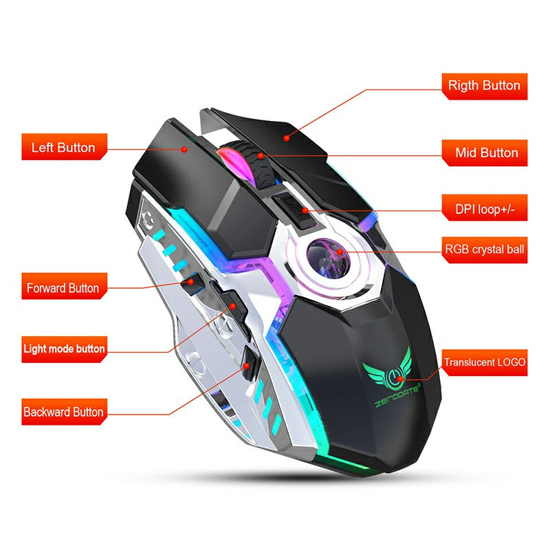 T30 2.4GHz Wireless 4-Keys 1600 DPI Adjustable Ergonomics Optical Vertical Mouse RGB Glowing Mouse